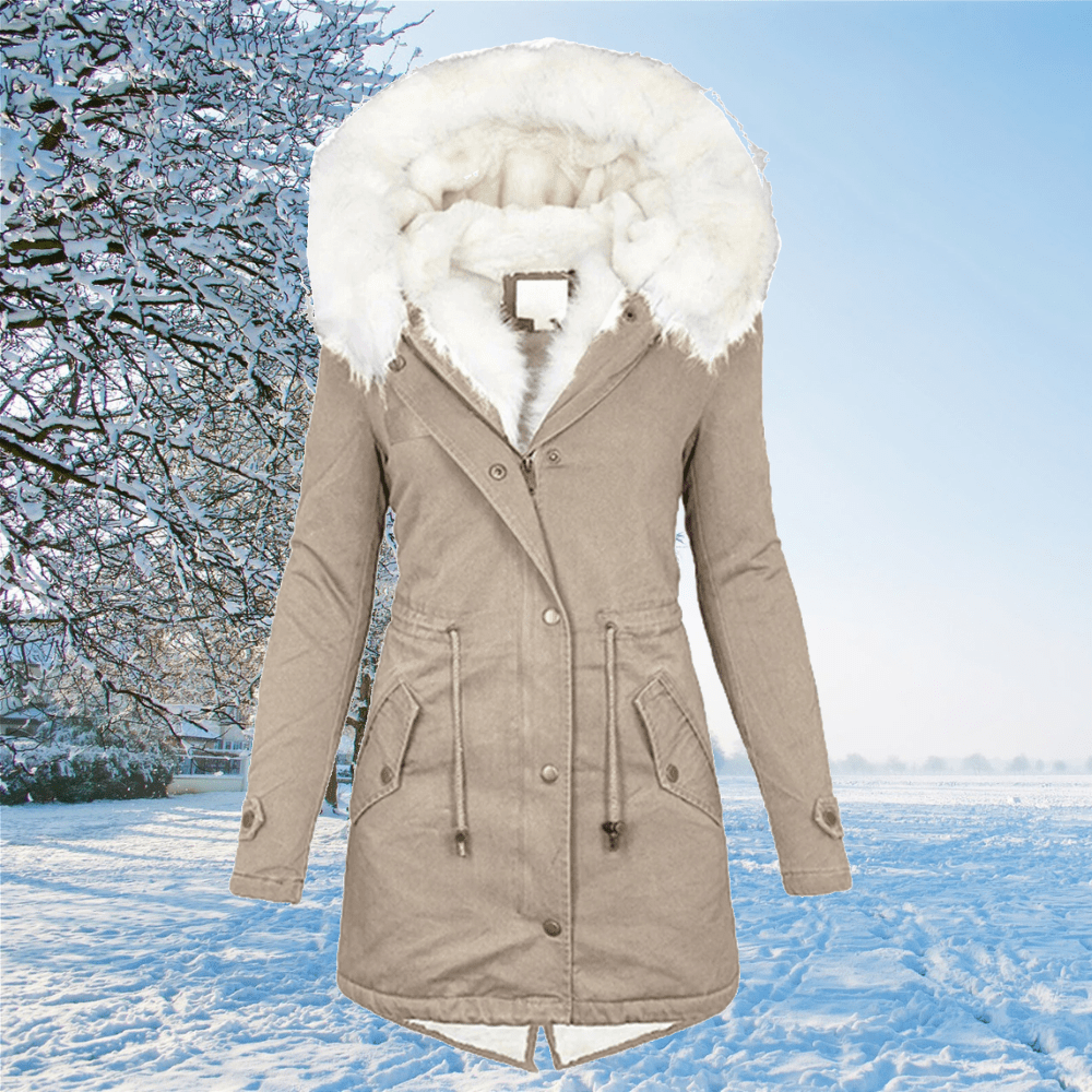 NOUVEAU RICHE Praktische Damen Winterjacke - Warm, edle Materialien und toller Schnitt Khaki