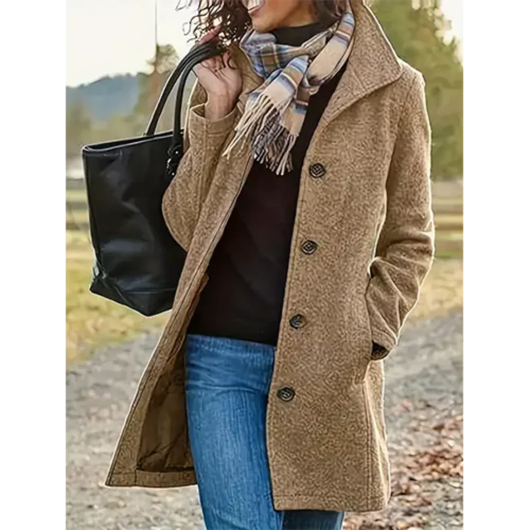 NOUVEAU RICHE Trenchcoat Damen Lang Winter Warmer Eleganter Mantel Khaki