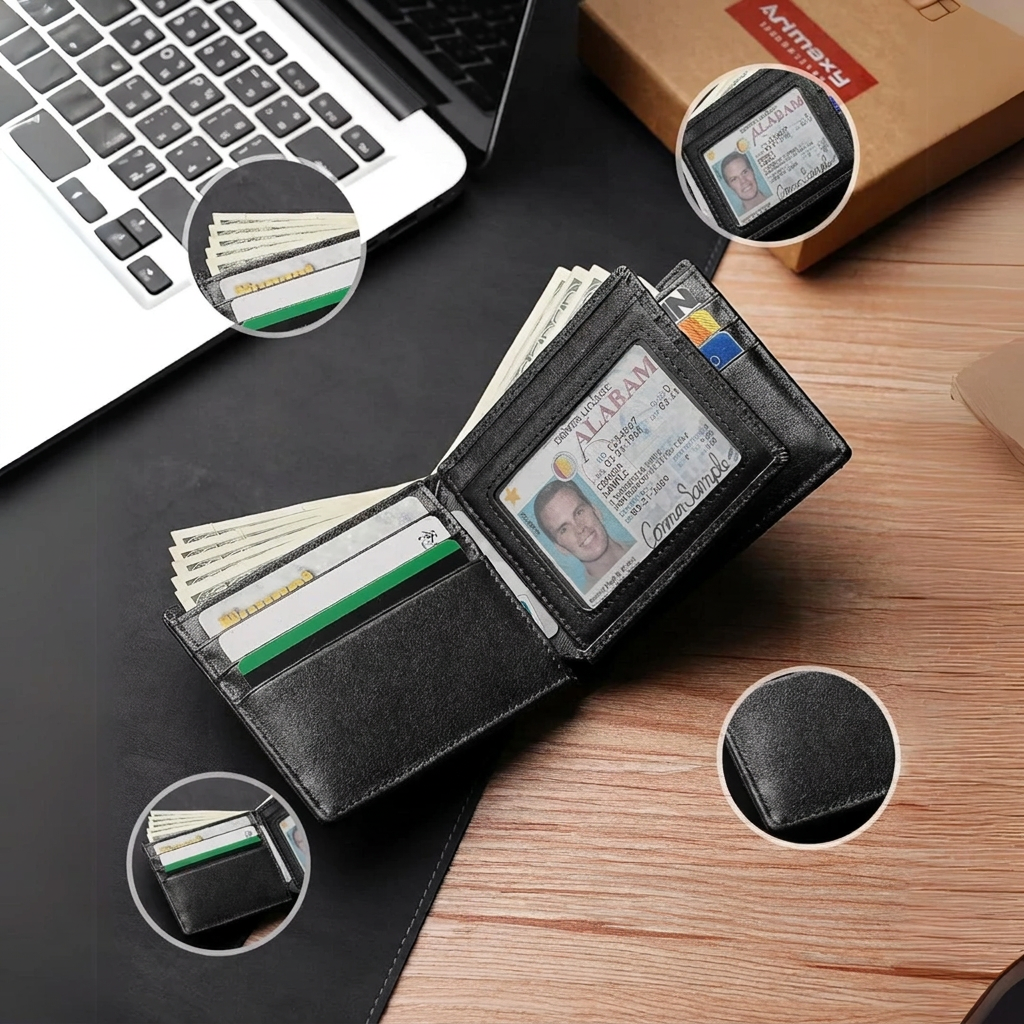 NOUVEAU RICHE Leder Portemonnaie Herren mit RFID-Schutz – Schlanke Herrenbörse mit 13 Kartenfächern, Braun, Dunkelbraun & Schwarz | Hommes