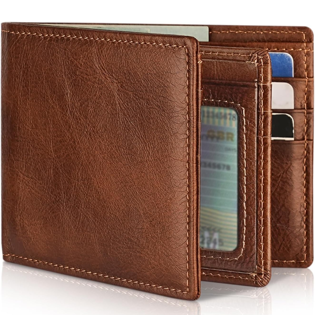 NOUVEAU RICHE Leder Portemonnaie Herren mit RFID-Schutz – Schlanke Herrenbörse mit 13 Kartenfächern, Braun, Dunkelbraun & Schwarz | Hommes Braun