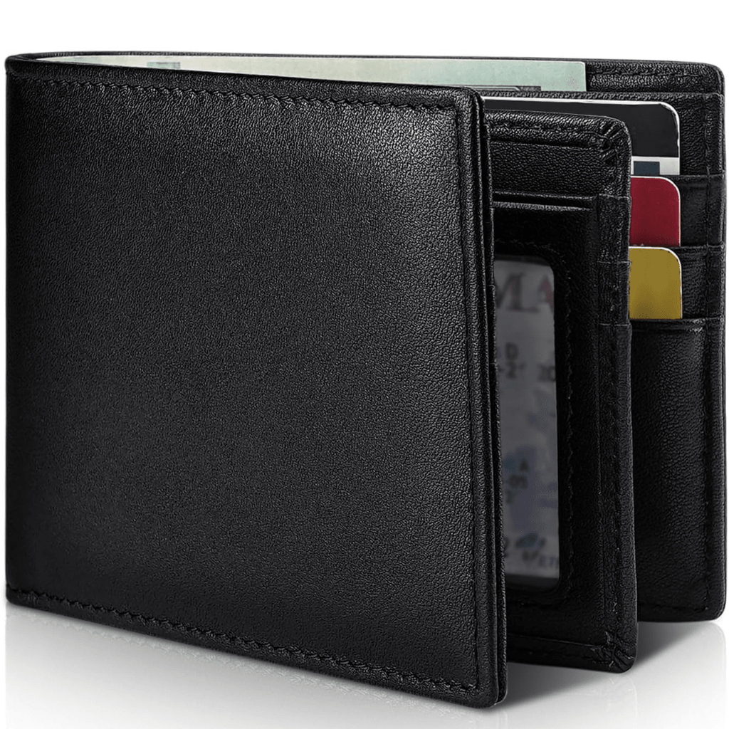 NOUVEAU RICHE Hommes | Herren Bifold Echtleder RFID-Blocking Geldbörse Schwarz