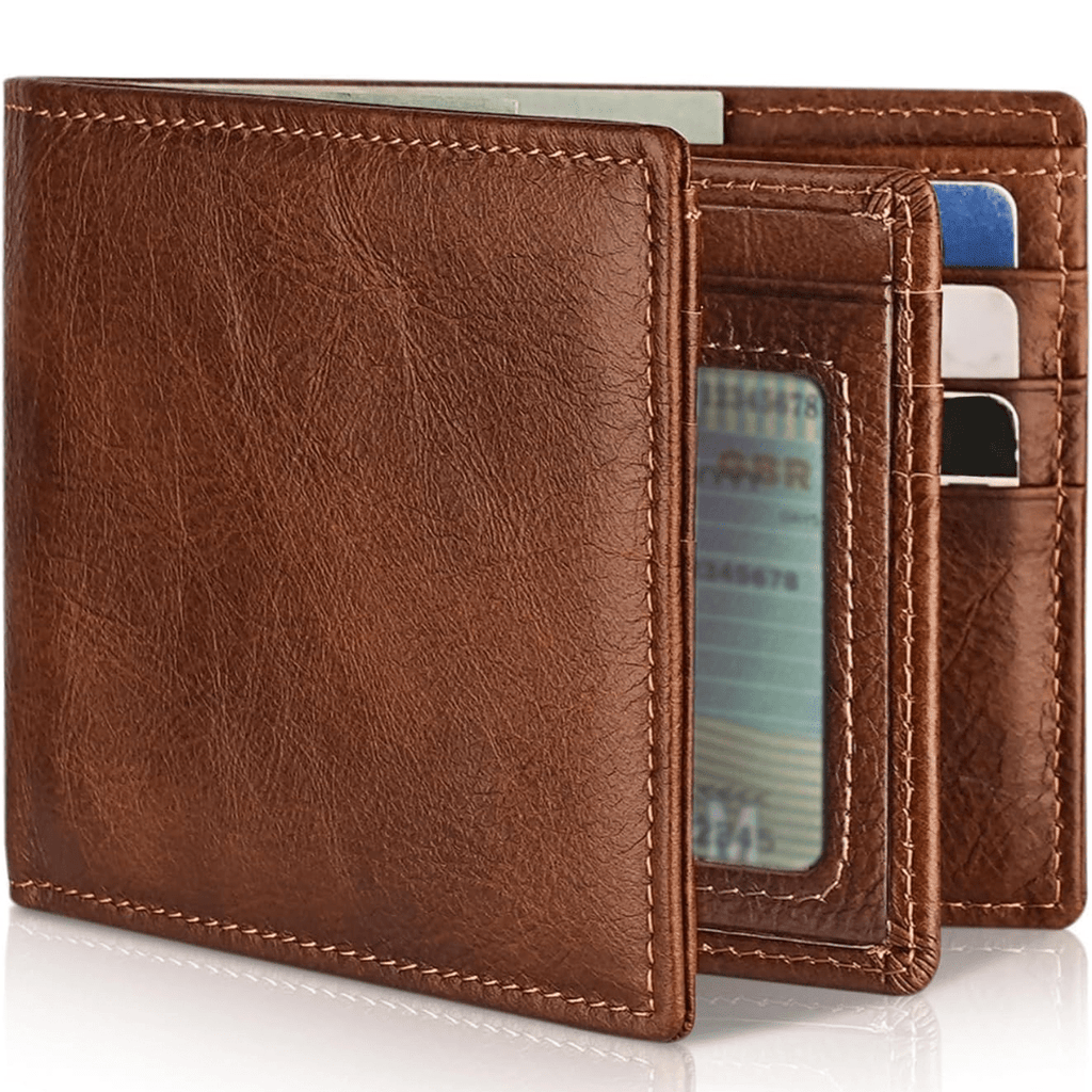 NOUVEAU RICHE Hommes | Herren Bifold Echtleder RFID-Blocking Geldbörse Braun