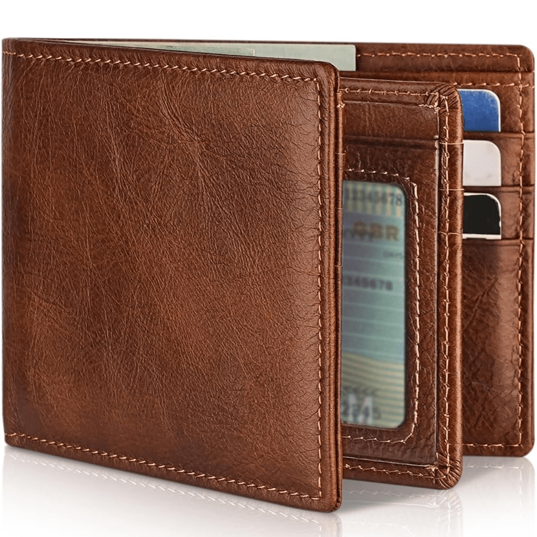 NOUVEAU RICHE Hommes | Herren Bifold Echtleder RFID-Blocking Geldbörse Braun