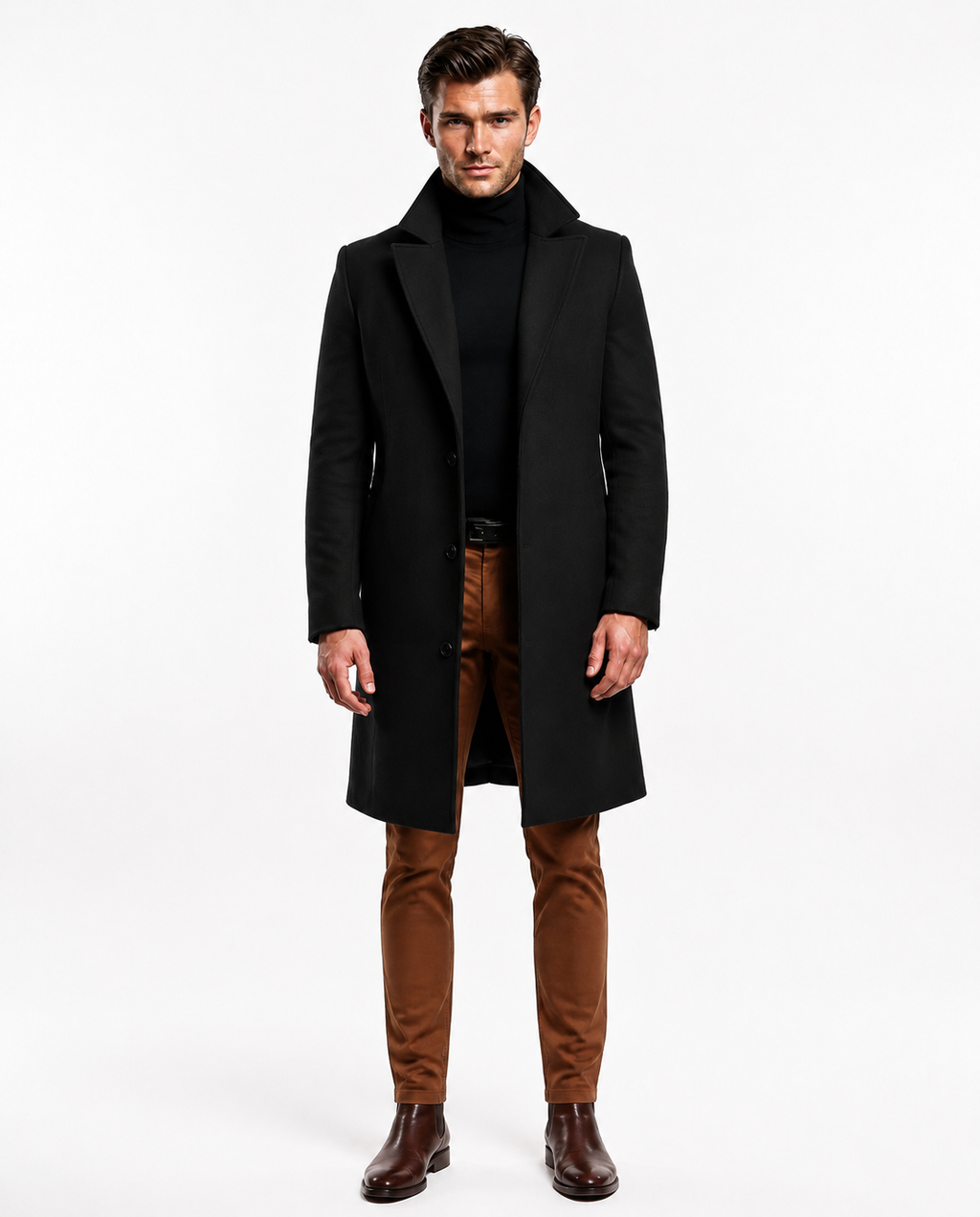 NOUVEAU RICHE Lusso Hochwertiger Wollmantel für Männer Schwarz