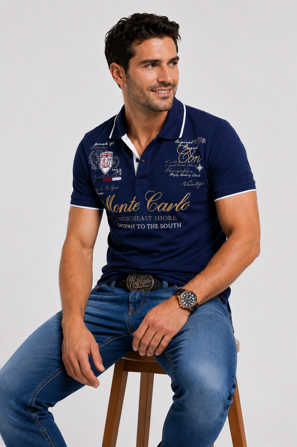 Poloshirt Herren Baumwolle Slim Fit – V-Ausschnitt Kurzarm