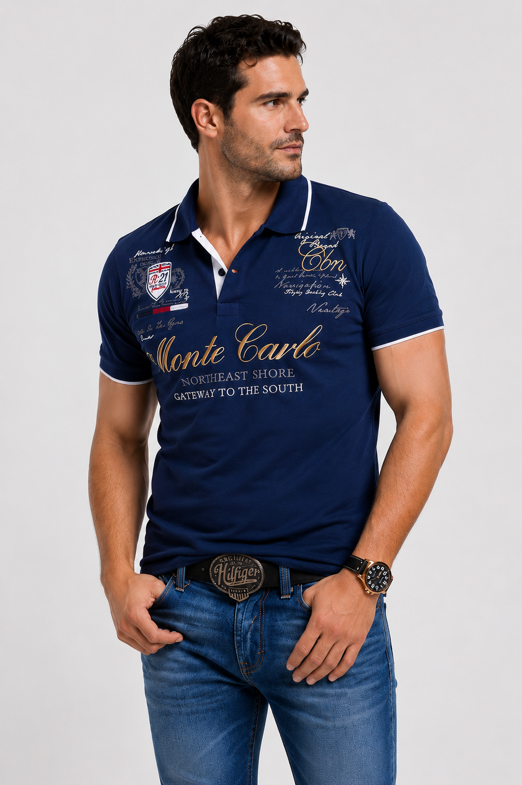 Poloshirt Herren Baumwolle Slim Fit – V-Ausschnitt Kurzarm
