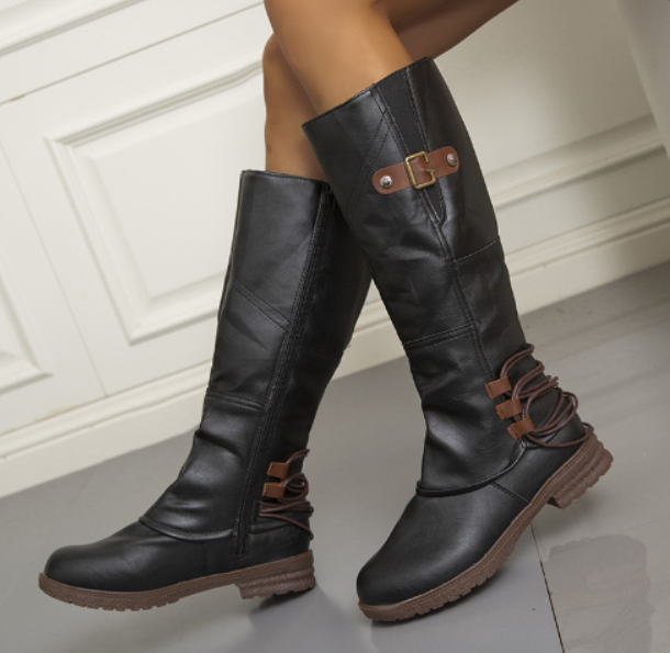 NOUVEAU RICHE Damen Kniehohe Stiefel Schlanken Design Verarbeitung Komfort Schwarz