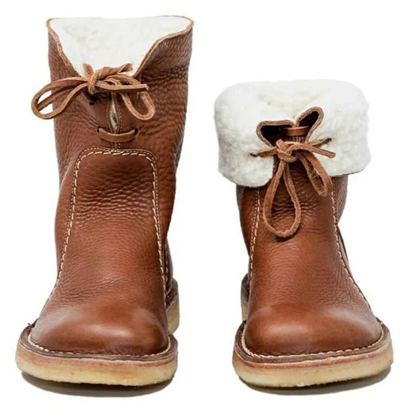 NOUVEAU RICHE Damen Winterstiefel Mit Fellfutter Warm Stilvoll Komfort Braun 35