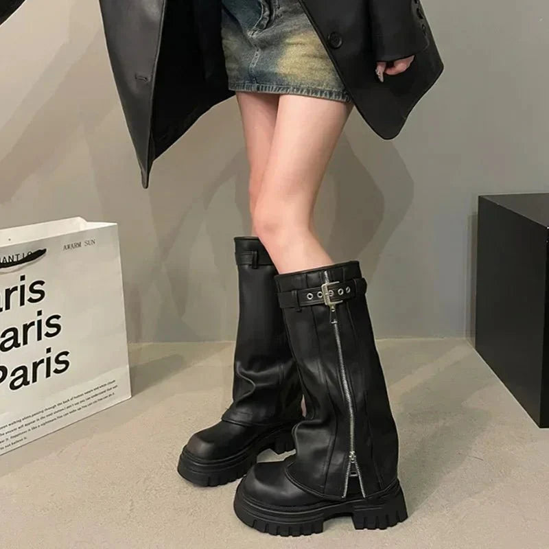 NOUVEAU RICHE Absätze Kniehohe Plateau-Stiefel Absätze Modisch Warm Silhouette Trend
