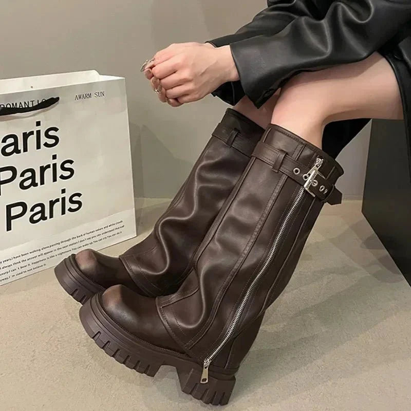 NOUVEAU RICHE Absätze Kniehohe Plateau-Stiefel Absätze Modisch Warm Silhouette Trend