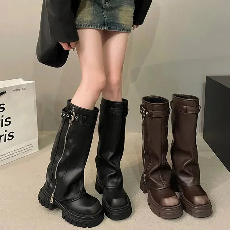 NOUVEAU RICHE Absätze Kniehohe Plateau-Stiefel Absätze Modisch Warm Silhouette Trend