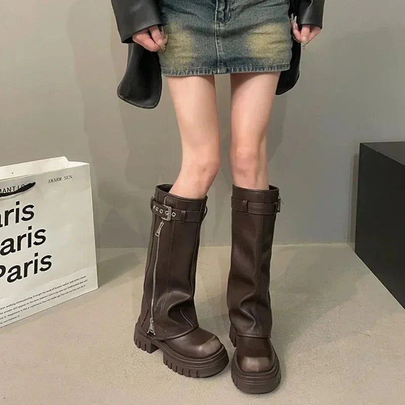 NOUVEAU RICHE Absätze Kniehohe Plateau-Stiefel Absätze Modisch Warm Silhouette Trend