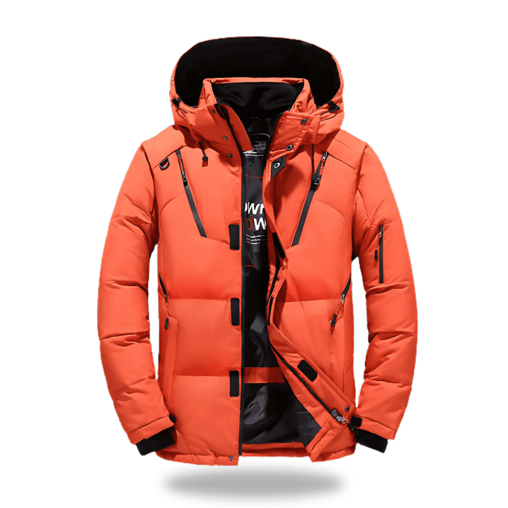 NOUVEAU RICHE Hommes | Herren Wasserdichte Winterjacke mit Kapuze - Warme Winddichte Outdoorjacke & Parka Orange