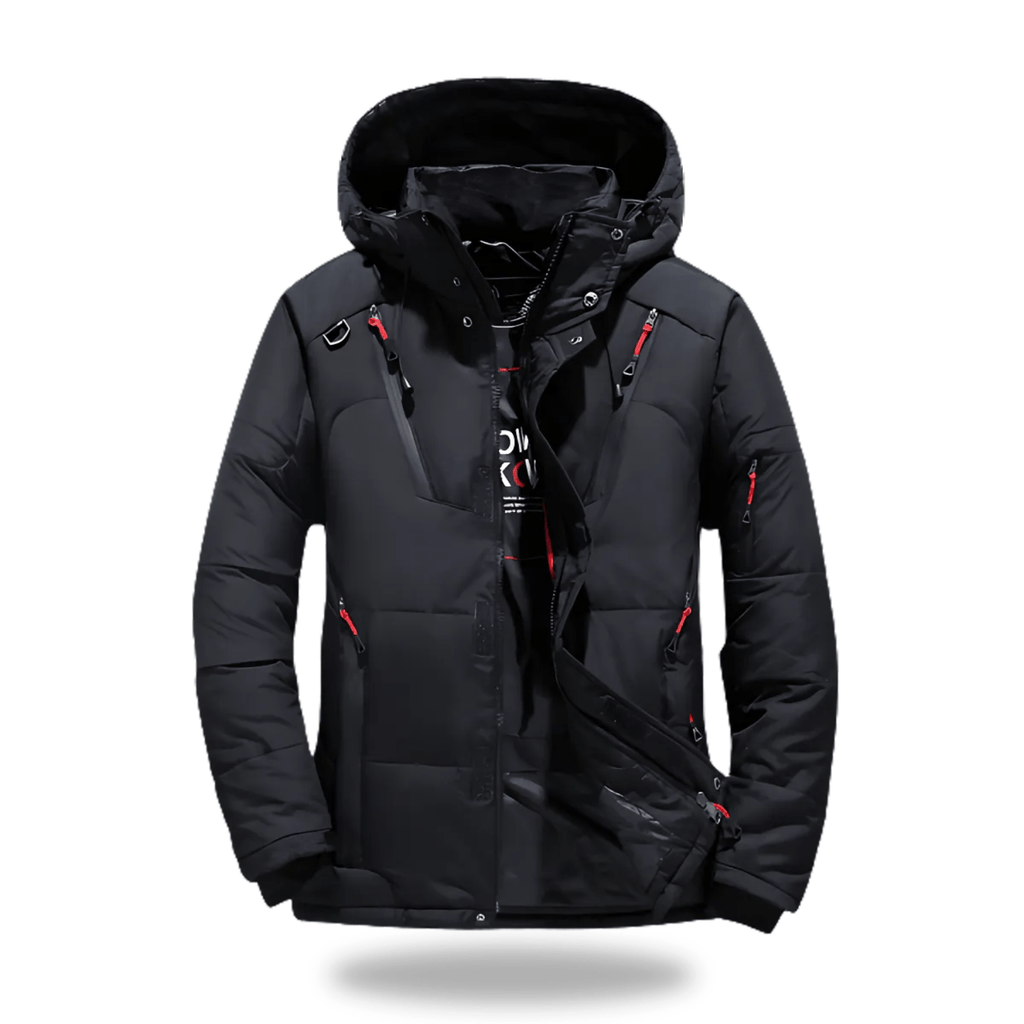 NOUVEAU RICHE Hommes | Herren Wasserdichte Winterjacke mit Kapuze - Warme Winddichte Outdoorjacke & Parka Schwarz