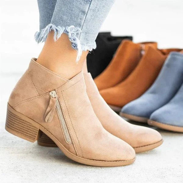 NOUVEAU RICHE Damen Lederstiefeletten Leder Robuste Sohle Knöchelhöhe Beige
