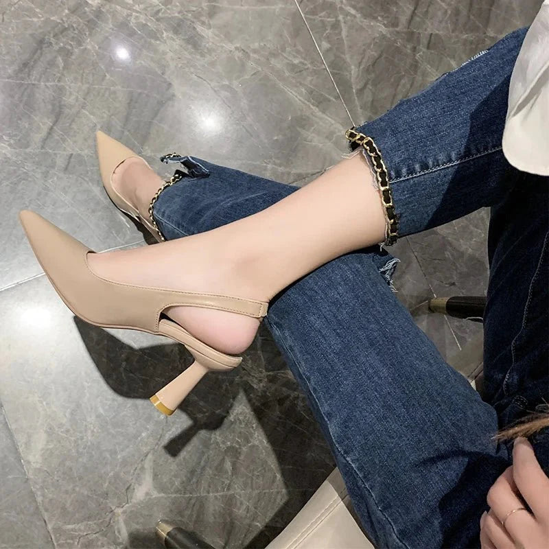 NOUVEAU RICHE Damen Pumps Absätze Mit Spitzer Zehenpartie Slingback Style Aprikose