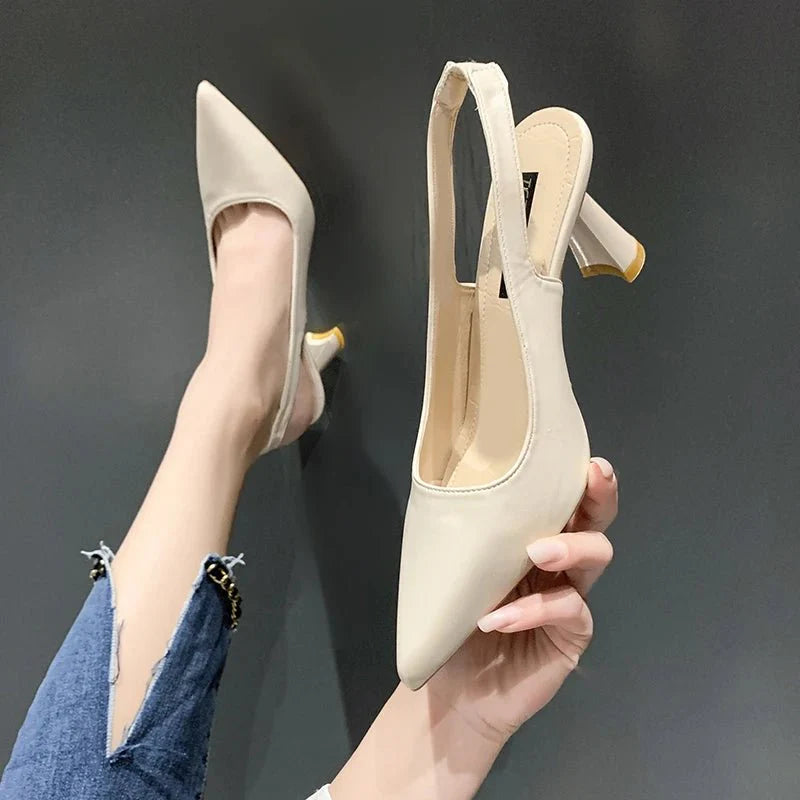 NOUVEAU RICHE Damen Pumps Absätze Mit Spitzer Zehenpartie Slingback Style Beige