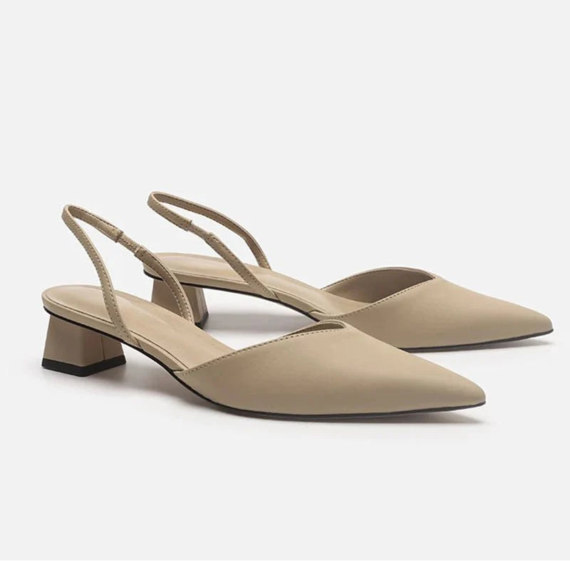 NOUVEAU RICHE Damen Slingback Sandaletten Verstellbarer Riemen Blockabsatz Beige