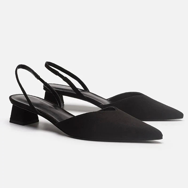 NOUVEAU RICHE Damen Slingback Sandaletten Verstellbarer Riemen Blockabsatz Schwarz