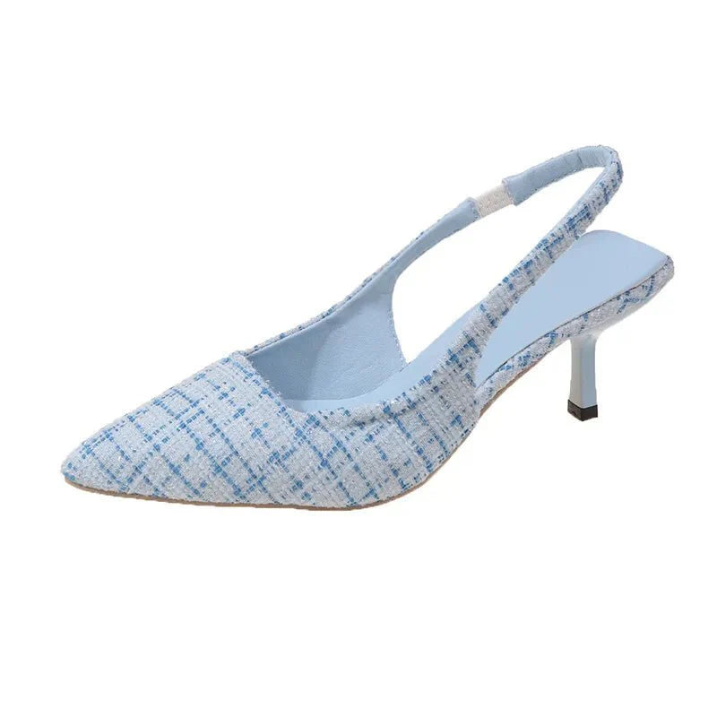 NOUVEAU RICHE Damen Zulaufende Slingback-Absätze Spitz Form Slingback-Riemen Himmelblau