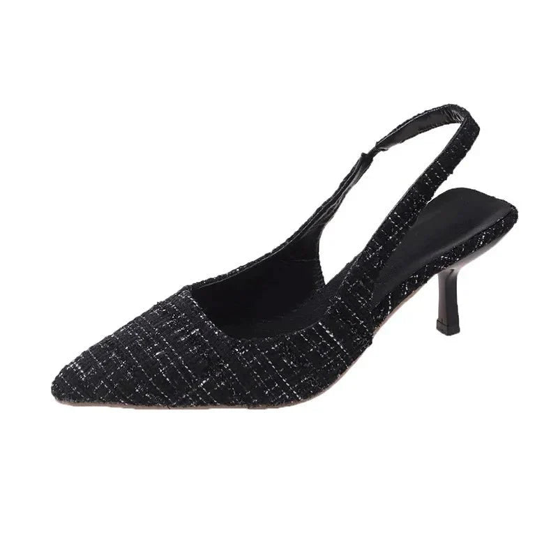 NOUVEAU RICHE Damen Zulaufende Slingback-Absätze Spitz Form Slingback-Riemen Schwarz