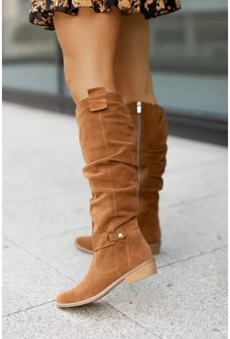 NOUVEAU RICHE Damen Kniehohe Stiefel Kniehoher Schnitt Robuste Sohle Braun