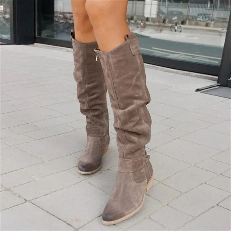 NOUVEAU RICHE Damen Kniehohe Stiefel Kniehoher Schnitt Robuste Sohle Grau