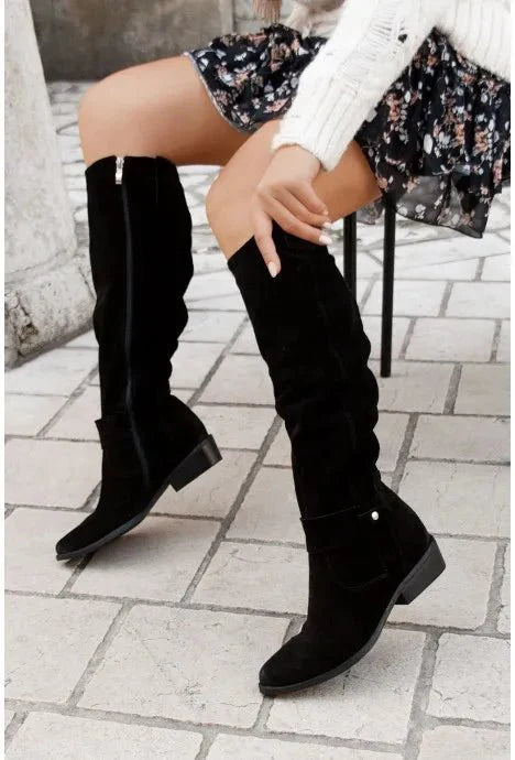 NOUVEAU RICHE Damen Kniehohe Stiefel Kniehoher Schnitt Robuste Sohle Schwarz
