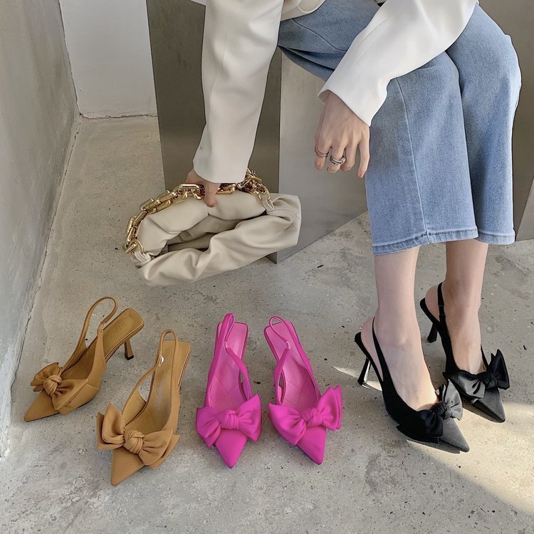 NOUVEAU RICHE Damen Schleifen-Slingback-Absätze Verspielten Schleifen-Detail