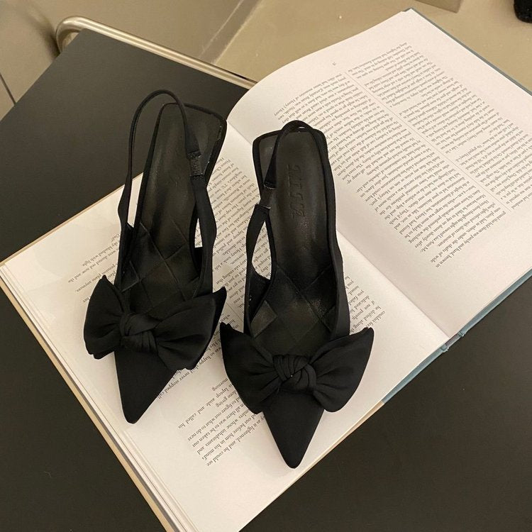 NOUVEAU RICHE Damen Schleifen-Slingback-Absätze Verspielten Schleifen-Detail Schwarz