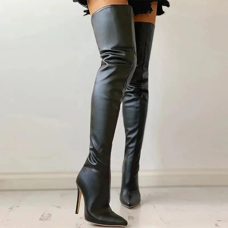 NOUVEAU RICHE Damen Oberschenkelhohe Stiletto Stiefel Schlank Länge