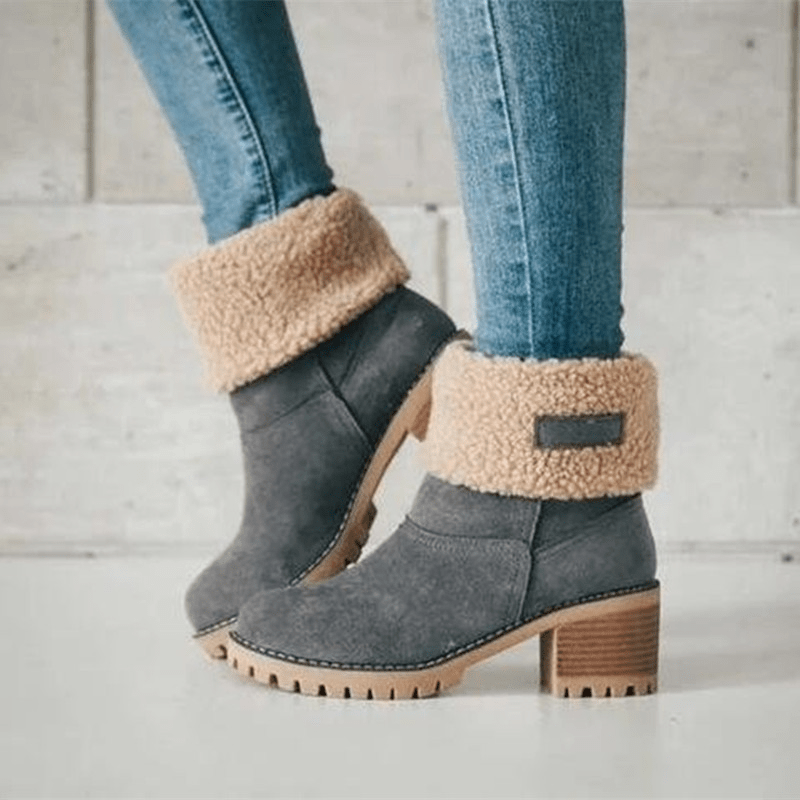 NOUVEAU RICHE Damen Gefütterte Stiefel Warm Robuste Sohle Stilvoll Design Grau