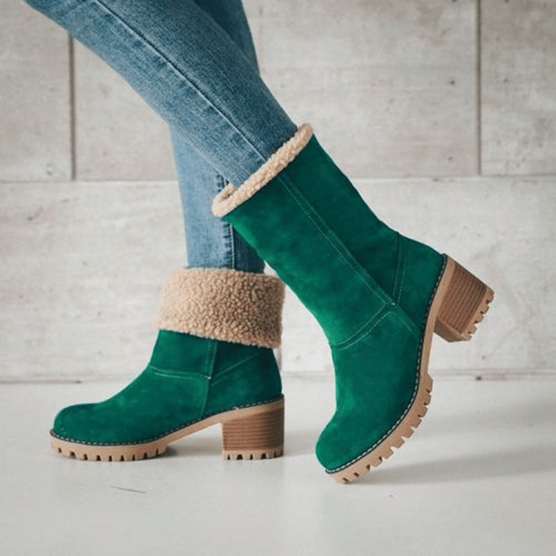 NOUVEAU RICHE Damen Gefütterte Stiefel Warm Robuste Sohle Stilvoll Design Grün