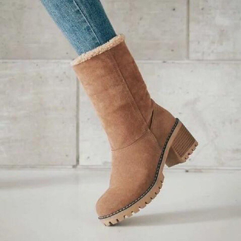 NOUVEAU RICHE Damen Gefütterte Stiefel Warm Robuste Sohle Stilvoll Design Khaki