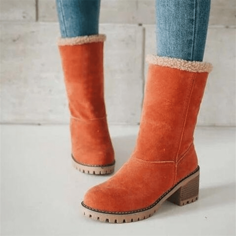 NOUVEAU RICHE Damen Gefütterte Stiefel Warm Robuste Sohle Stilvoll Design Orange