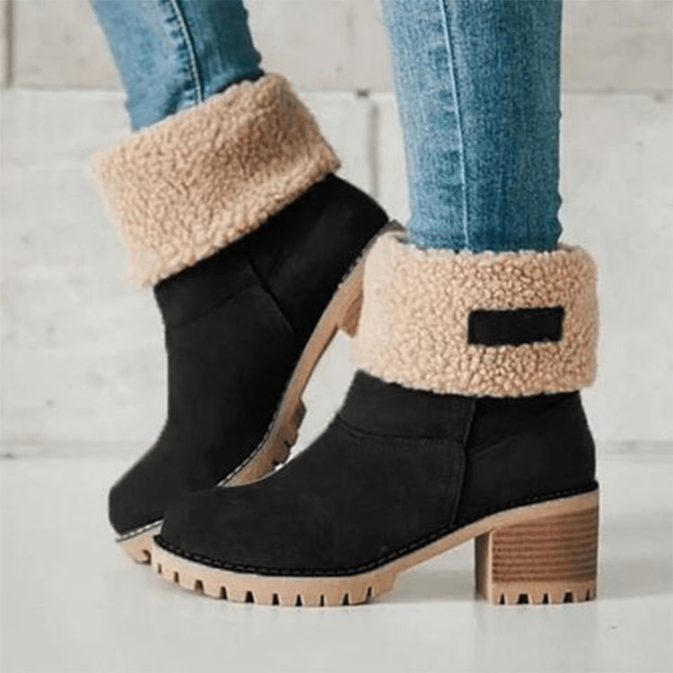 NOUVEAU RICHE Damen Gefütterte Stiefel Warm Robuste Sohle Stilvoll Design Schwarz