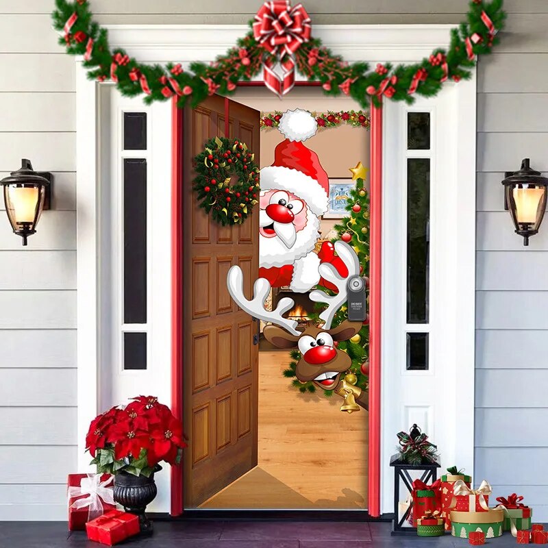 NOUVEAU RICHE Weihnachtliche Türdekoration – Weihnachtsdeko Türbanner für die Haustür, wiederverwendbarer Stoff, 91×203 cm, 7 Designs – MerryDoor Design 7 91×203cm