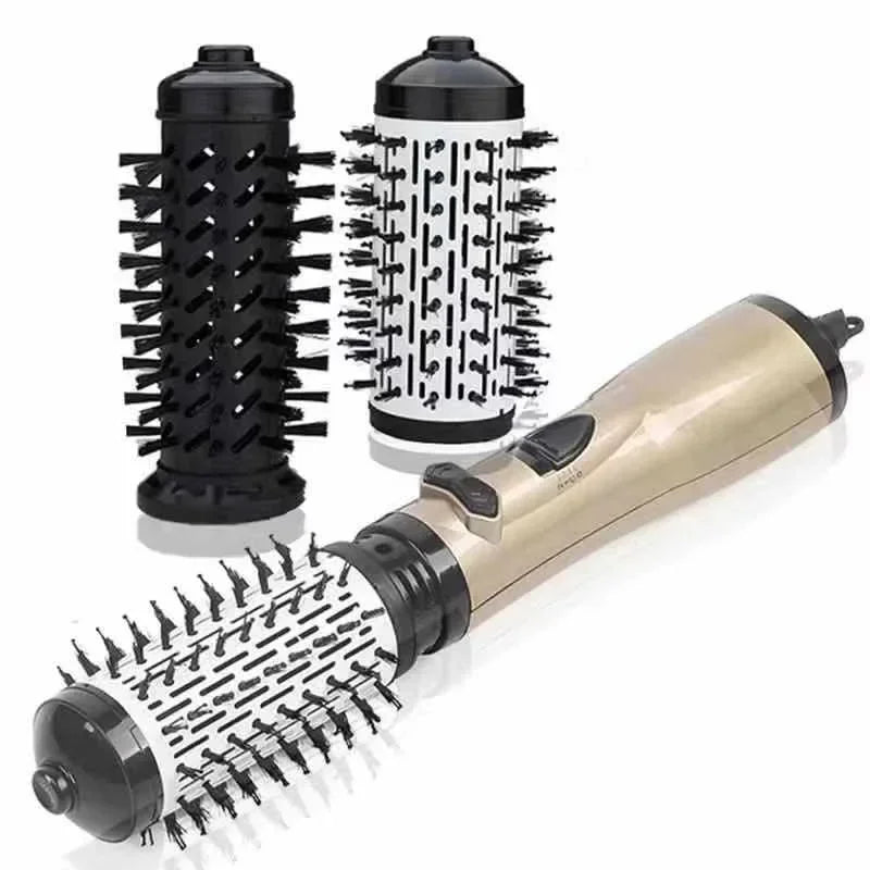 NOUVEAU RICHE 3-in-1 Rotierende Warmluftbürste – Haartrockner & Styler mit 2 Bürsten und 3 Heizstufen für Locken & Volumen, Rot oder Gold Gold