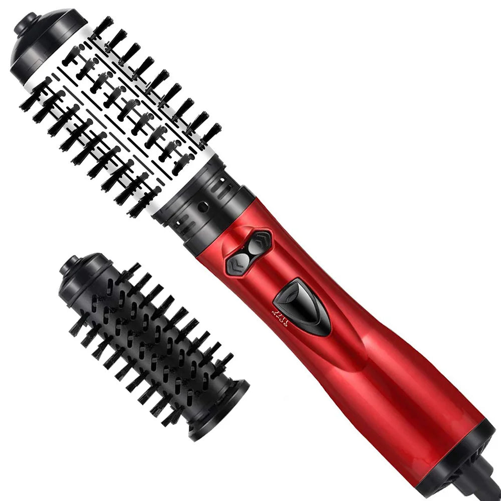 NOUVEAU RICHE 3-in-1 Rotierende Warmluftbürste – Haartrockner & Styler mit 2 Bürsten und 3 Heizstufen für Locken & Volumen, Rot oder Gold Rot
