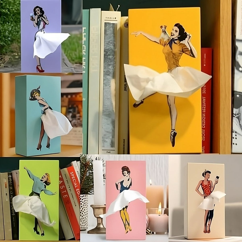 NOUVEAU RICHE Flying-Skirt Taschentuchbox – Lustige Kosmetiktuchbox mit fliegendem Rock, kreative Deko, 6 Farben Gelb