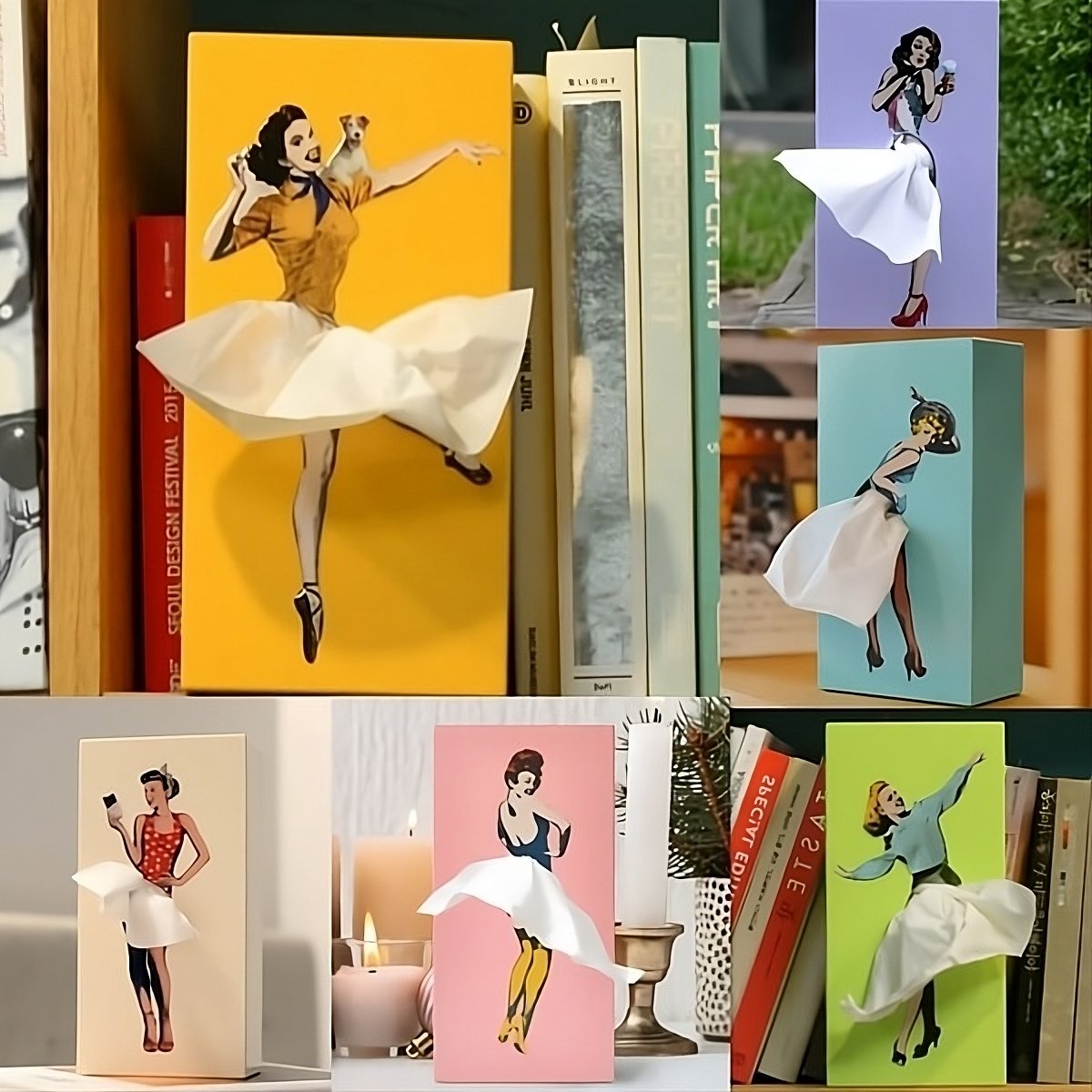 NOUVEAU RICHE Flying-Skirt Taschentuchbox – Lustige Kosmetiktuchbox mit fliegendem Rock, kreative Deko, 6 Farben Gelb