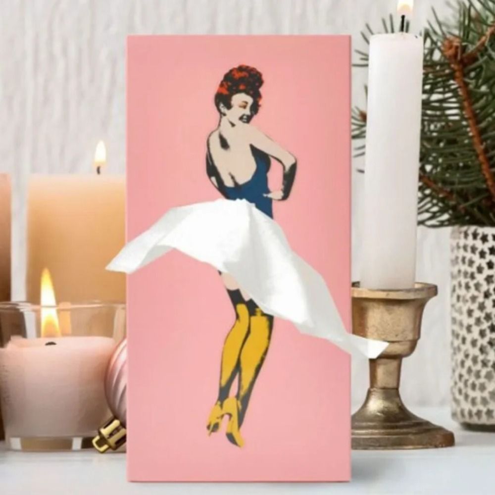NOUVEAU RICHE Flying-Skirt Taschentuchbox – Lustige Kosmetiktuchbox mit fliegendem Rock, kreative Deko, 6 Farben Rosa