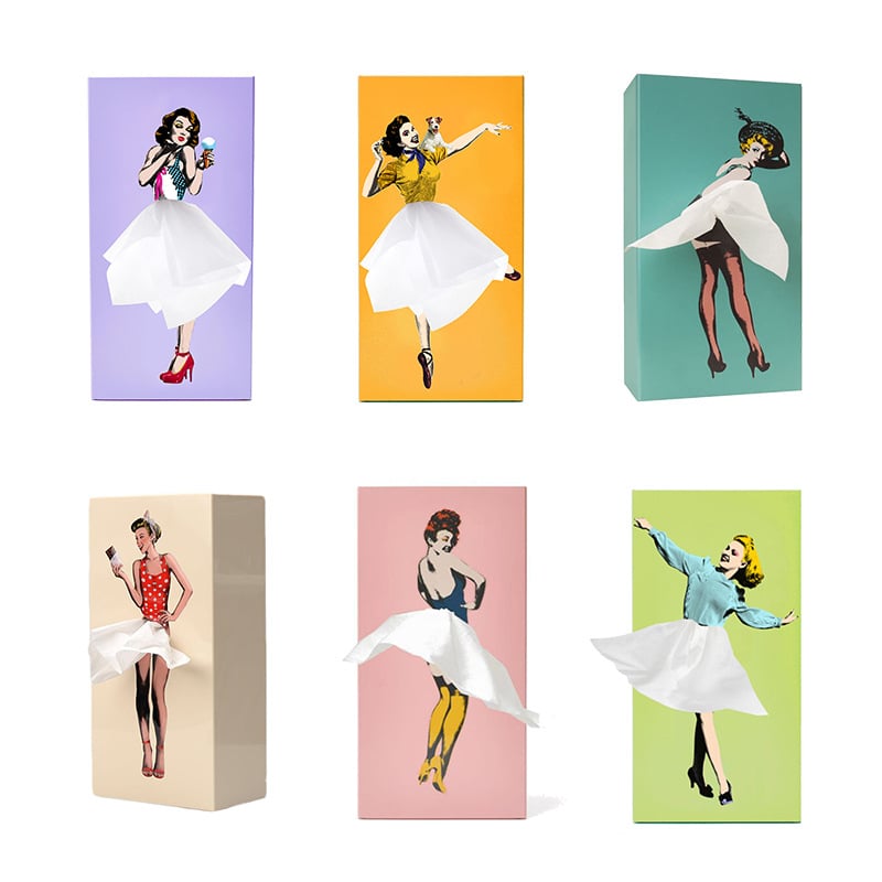 NOUVEAU RICHE Flying-Skirt Taschentuchbox – Lustige Kosmetiktuchbox mit fliegendem Rock, kreative Deko, 6 Farben