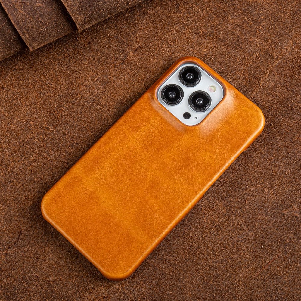 NOUVEAU RICHE Ölwachs-Echtleder Hülle für Apple iPhone - Handgefertigtes Vintage Schutzcase aus Echtem Leder, Schlank & Stoßfest Gelb