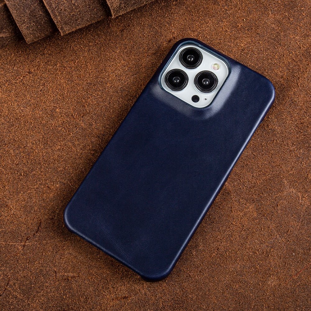 NOUVEAU RICHE Ölwachs-Echtleder Hülle für Apple iPhone - Handgefertigtes Vintage Schutzcase aus Echtem Leder, Schlank & Stoßfest Navy Blue