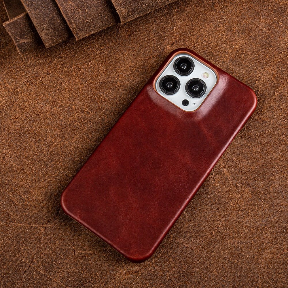 NOUVEAU RICHE Ölwachs-Echtleder Hülle für Apple iPhone - Handgefertigtes Vintage Schutzcase aus Echtem Leder, Schlank & Stoßfest Kaffee