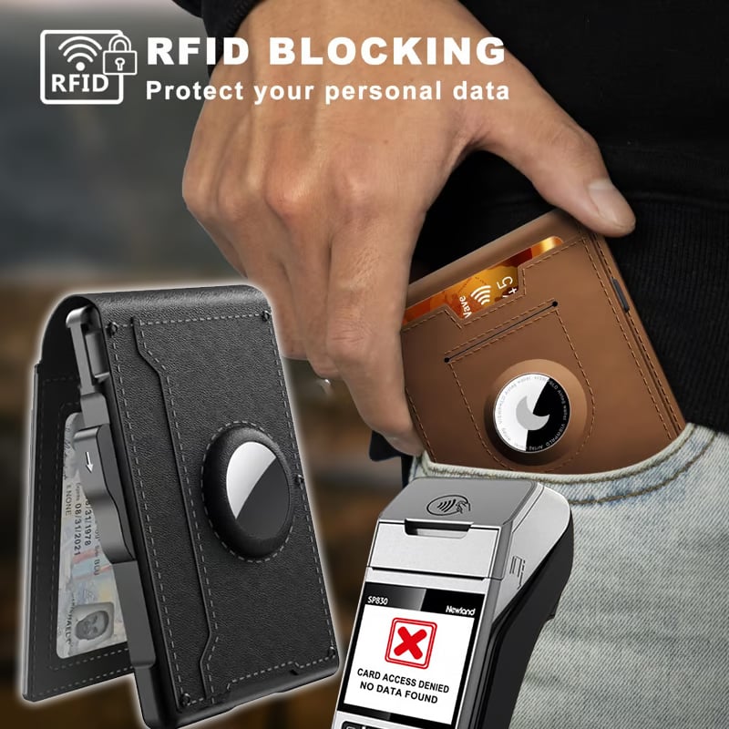 NOUVEAU RICHE Hommes | Pop-Up-Aluminium-Geldbörse mit RFID-Blockierendem Leder-Kartenfach