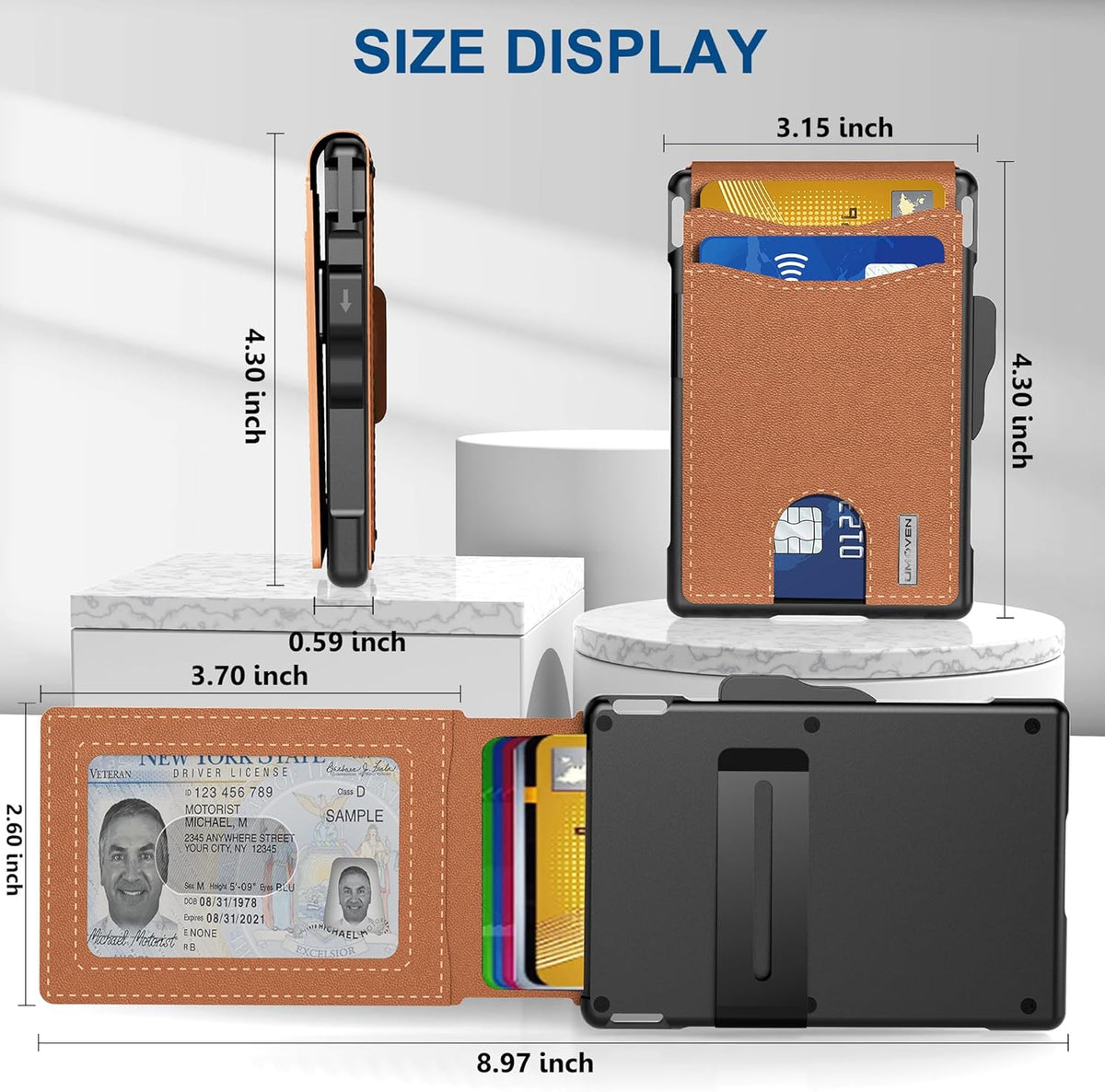NOUVEAU RICHE Hommes | Pop-Up-Aluminium-Geldbörse mit RFID-Blockierendem Leder-Kartenfach