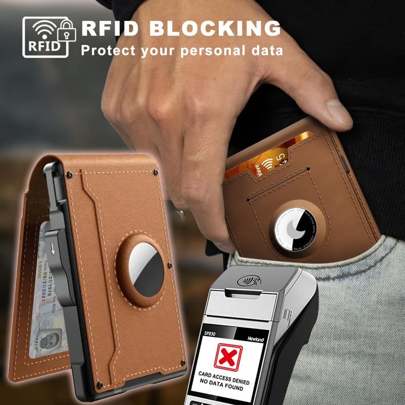 NOUVEAU RICHE Hommes | Pop-Up-Aluminium-Geldbörse mit RFID-Blockierendem Leder-Kartenfach