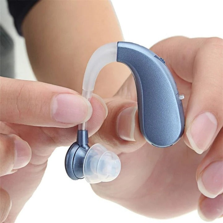 NOUVEAU RICHE Wiederaufladbarer Bluetooth Hörverstärker – Klangverstärker & kabellose Ohrhörer für Anrufe und Musik, Blau oder Gold